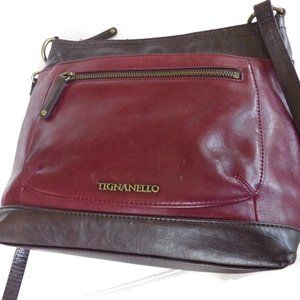 TIGNANELLO Leather Shoulder Bag/ Brown & Burgundy